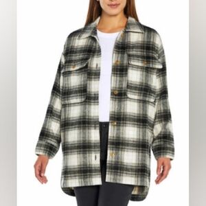 Banana Republic Plaid Wool Blend Shacket Black White XS